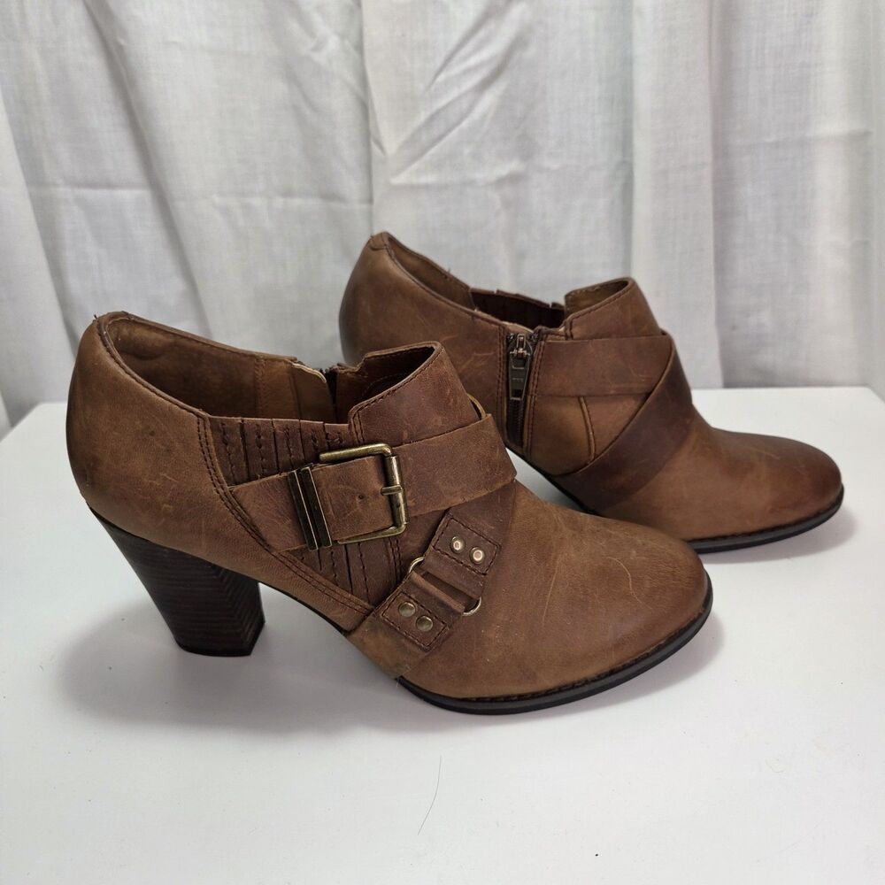 Clarks Indigo Heath Woodlark Brown Leather Ankle Booties Women's 8.5M